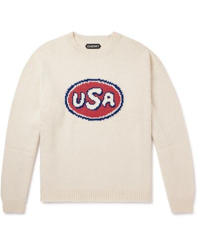 CHERRY LA Logo-intarsia Organic Cotton Sweater - White