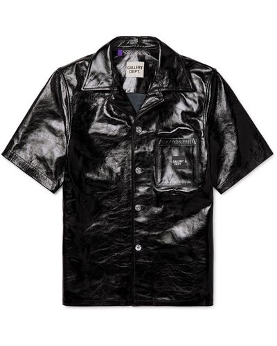GALLERY DEPT. Parker Convertible-collar Logo-appliquéd Crinkled Patent-leather Shirt - Black