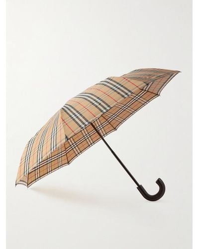 Burberry Checked Leather-handle Umbrella - Natural