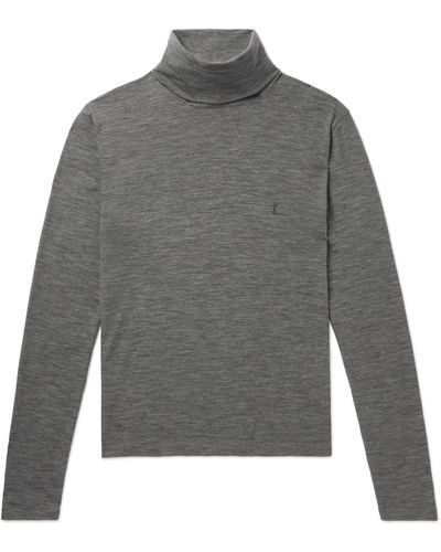 Saint Laurent Slim-fit Logo-embroidered Wool-blend Rollneck Sweater - Gray