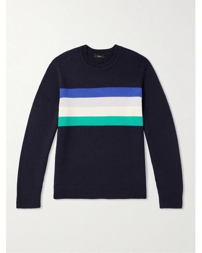 Theory Kenny Striped Merino Wool-blend Sweater - Blue