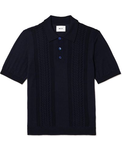 NN07 Thor 6539 Pointelle-knit Wool-blend Polo Shirt - Blue
