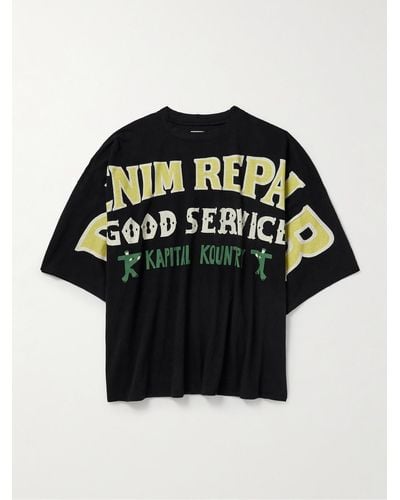 Kapital T-shirt oversize in jersey di cotone con stampa Denim Repair - Nero