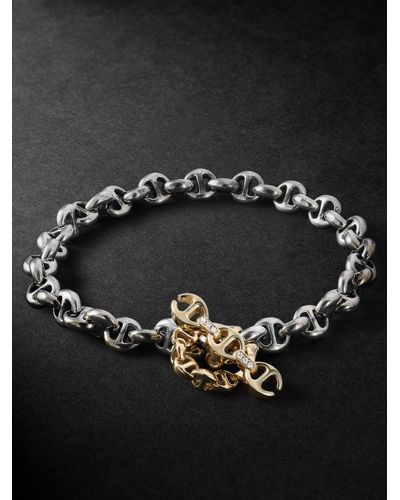 Hoorsenbuhs Open-Link Armband aus Sterlingsilber mit Detail aus 18 Karat Gold und Diamanten - Schwarz