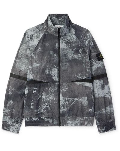 Stone Island Mesh-trimmed Logo-appliquéd Camouflage-print Shell Bomber Jacket - Gray