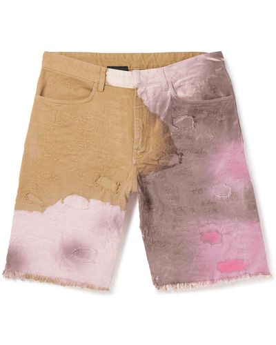 Givenchy Wide-leg Distressed Tie-dyed Denim Shorts - Multicolor