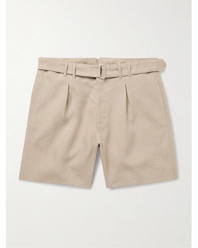 STÒFFA Shorts a gamba larga in lino con pinces e cintura - Neutro