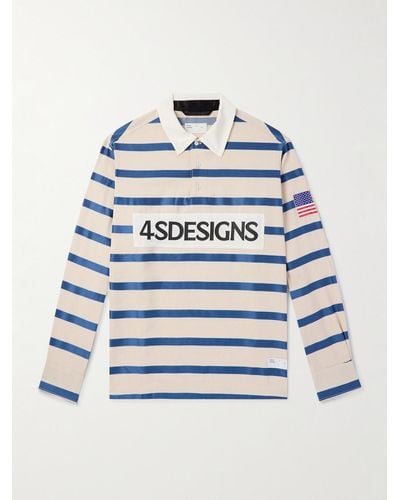 4SDESIGNS Rugby Appliquéd Striped Lyocell And Linen-blend Polo Shirt - Blue