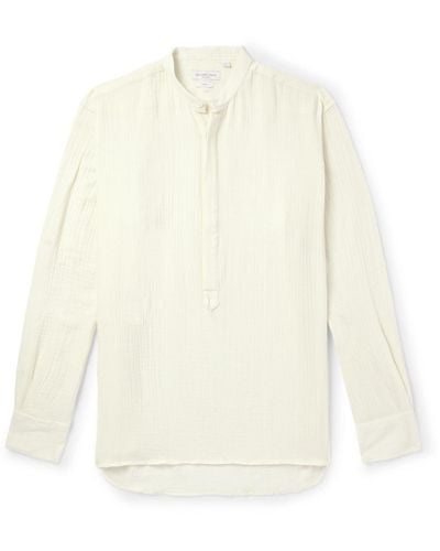 Richard James Grandad-collar Cotton-seersucker Half-placket Shirt - White