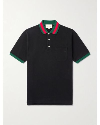 Gucci Logo-embroidered Stretch-cotton Piqué Polo Shirt - Black