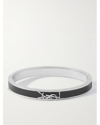 Saint Laurent Silver-tone And Leather Bracelet - White