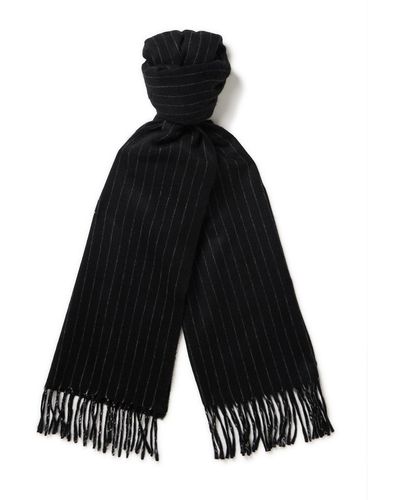 Saint Laurent Fringed Pinstriped Cashmere And Wool-blend Scarf - Black