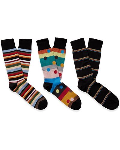 Paul Smith Three-pack Striped Polka-dot Cotton-blend Socks - Black