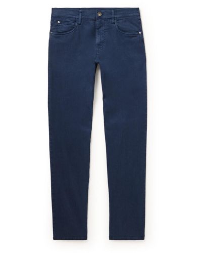 Loro Piana Slim-fit Straight-leg Cotton And Linen-blend Pants - Blue