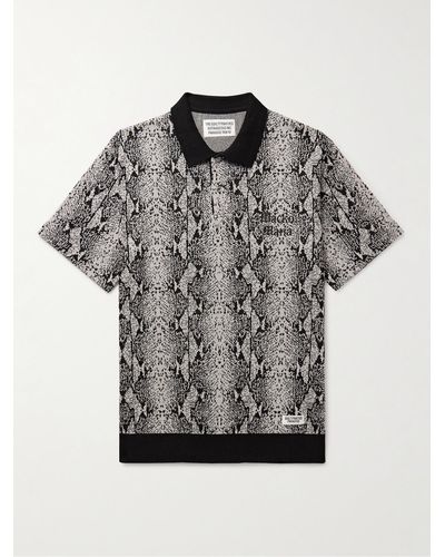 Wacko Maria Logo-embroidered Jacquard-knit Cotton-blend Polo Shirt - Grey