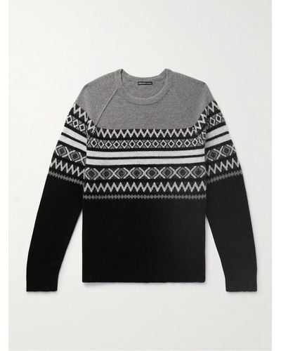 James Perse Fair Isle Cashmere And Cotton-blend Jumper - Grey