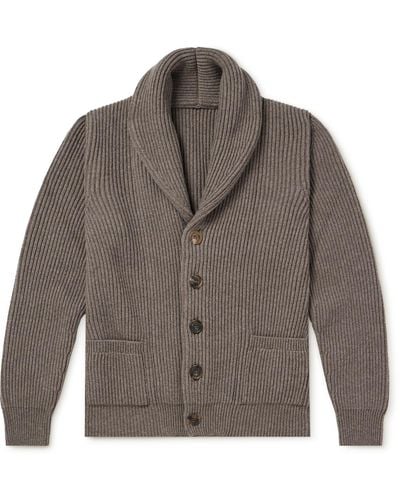 Anderson & Sheppard Shawl-collar Ribbed Wool And Cashmere-blend Cardigan - Brown