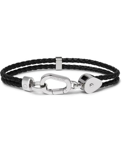 Montblanc Wrap Me Braided Leather And Stainless Steel Bracelet - Black