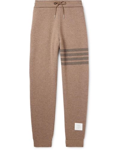 Thom Browne Tapered Striped Wool Sweatpants - Natural