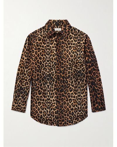 Saint Laurent Leopard-print Silk-satin Jacket - Brown