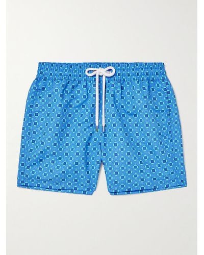 Frescobol Carioca Straight-leg Short-length Printed Recycled Swim Shorts - Blue