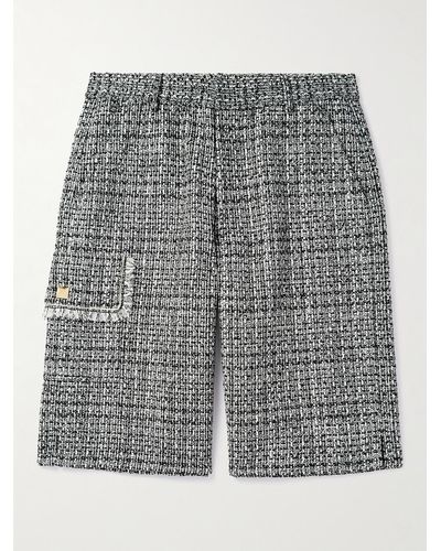 Valentino Garavani Straight-leg Cotton-blend Bouclé-tweed Bermuda Shorts - Grey