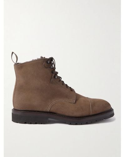 George Cleverley Taron 2 Shearling-lined Leather-trimmed Waxed-suede Boots - Brown