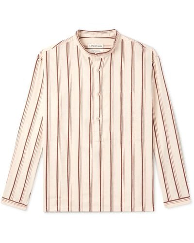 A Kind Of Guise Pace Grandad-collar Striped Linen And Cotton-blend Shirt - Natural