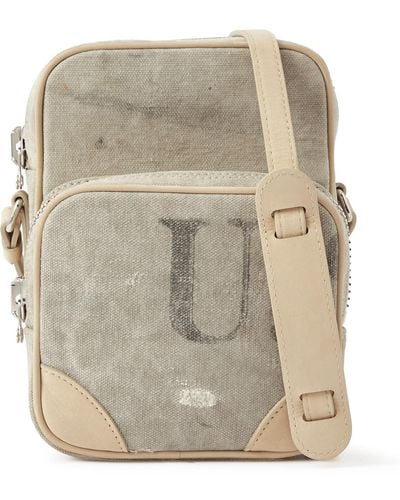 READYMADE Suede-trimmed Distressed Canvas Messenger Bag - Natural