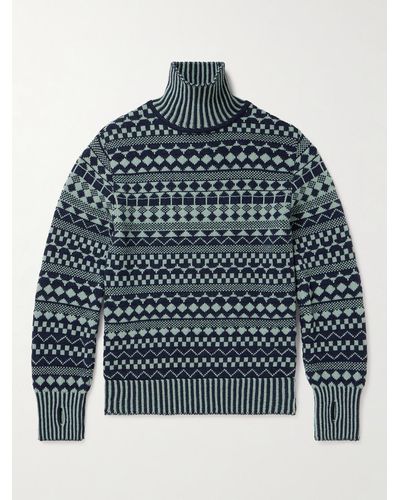 Oliver Spencer Pullover a collo alto in lana jacquard Talbot - Blu