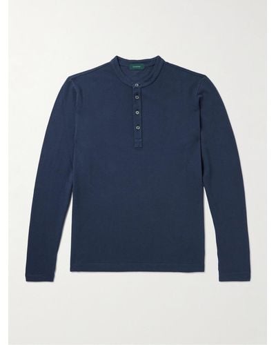 Incotex Zanone Henley Shirt aus Baumwoll-Piqué in Stückfärbung - Blau