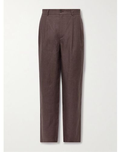 De Bonne Facture Straight-leg Pleated Linen Suit Trousers - Brown