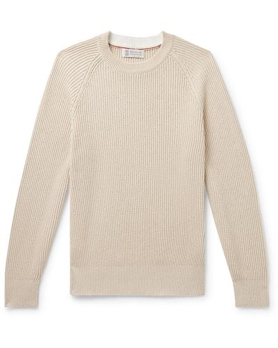 Brunello Cucinelli Ribbed Cotton Sweater - White