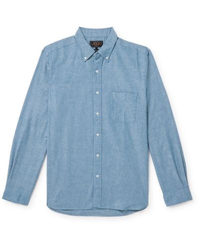Beams Plus Button-down Collar Cotton-chambray Shirt - Blue