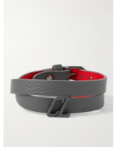 Christian Louboutin Full-grain Leather And Gunmetal-tone Wrap Bracelet - Grey