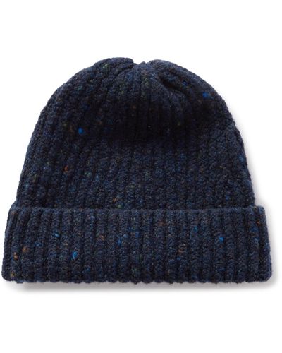 Inis Meáin Ribbed Merino Wool And Cashmere-blend Beanie - Blue