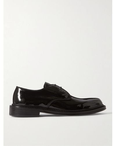 MR P. Grosgrain-trimmed Patent-leather Derby Shoes - Black