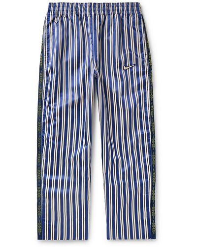 Nike Bode Scrimmage Straight-leg Velvet-trimmed Striped Satin Pants - Blue