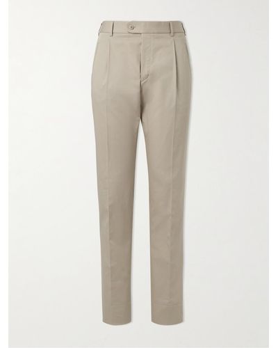 Brioni Sheba Slim-fit Straight-leg Pleated Cotton-twill Trousers - Natural