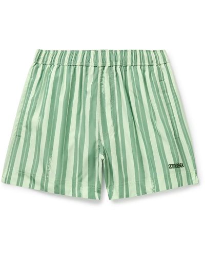 ZEGNA Straight-leg Mid-length Logo-embroidered Striped Shell Swim Shorts - Green