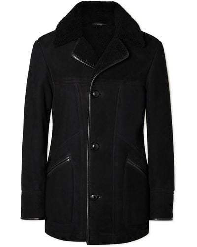 Tom Ford Leather-trimmed Shearling Peacoat - Black
