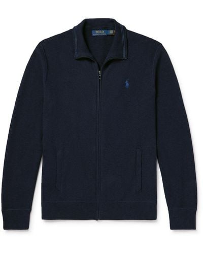 Polo Ralph Lauren Logo-embroidered Honeycomb-knit Cotton Sweater - Blue