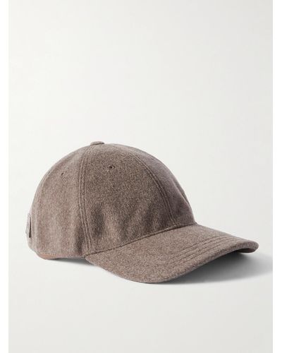 Loewe Logo-embroidered Leather-trimmed Brushed Wool Cap - Brown