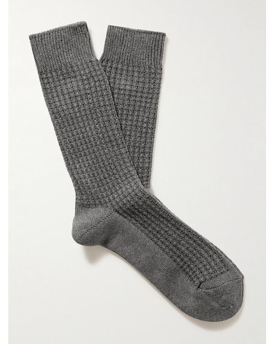 MR P. Waffle-knit Cotton-blend Socks - Grey