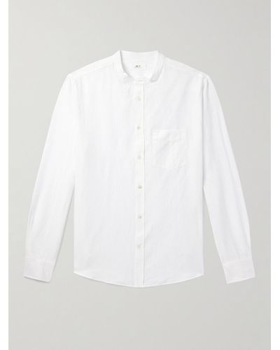 MR P. Grandad-collar Organic Cotton And Linen-blend Seersucker Shirt - White