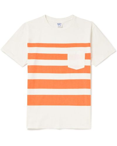 Velva Sheen Wide Wave Striped Cotton-jersey T-shirt - Orange