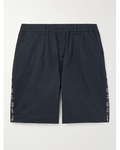 Universal Works Straight-leg Embroidered Cotton-twill Shorts - Blue