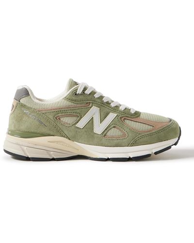 New Balance 990v4 Leather-trimmed Suede And Mesh Sneakers - Green