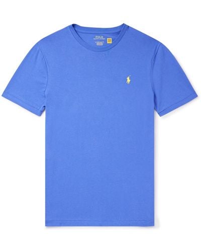 Polo Ralph Lauren Slim-fit Logo-embroidered Cotton-jersey T-shirt - Blue