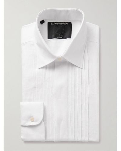 Favourbrook Camicia da smoking in lino con nervature - Bianco